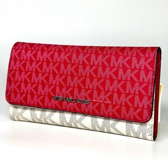 Michael Kors Large Jet Set Travel Logo Trifold Wallet - Dark Raspberry Multi - Picture 2 of 7